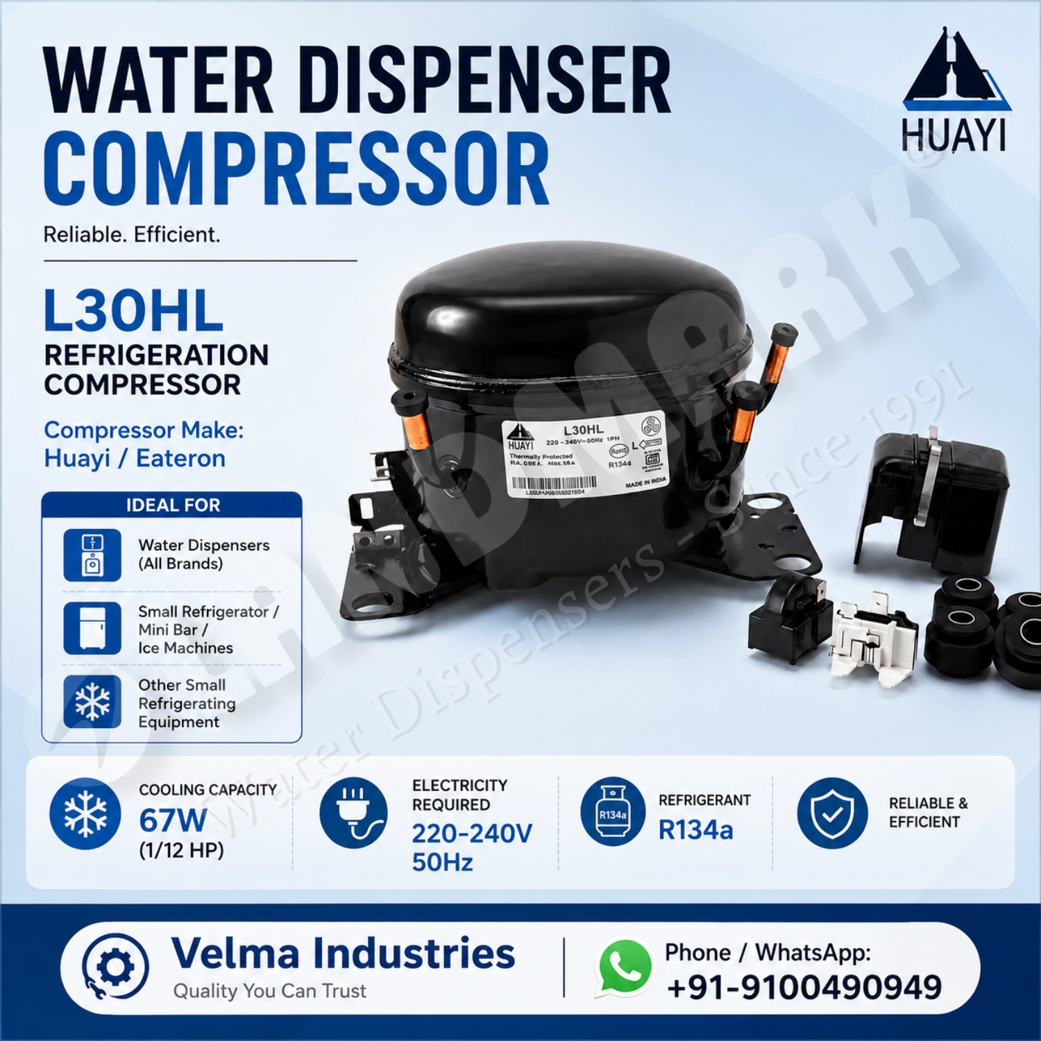 Original OEM Huayi / Eateron L30HL 1/12 HP Multi-Purpose Refrigeration & Water Dispenser Compressor Brochure